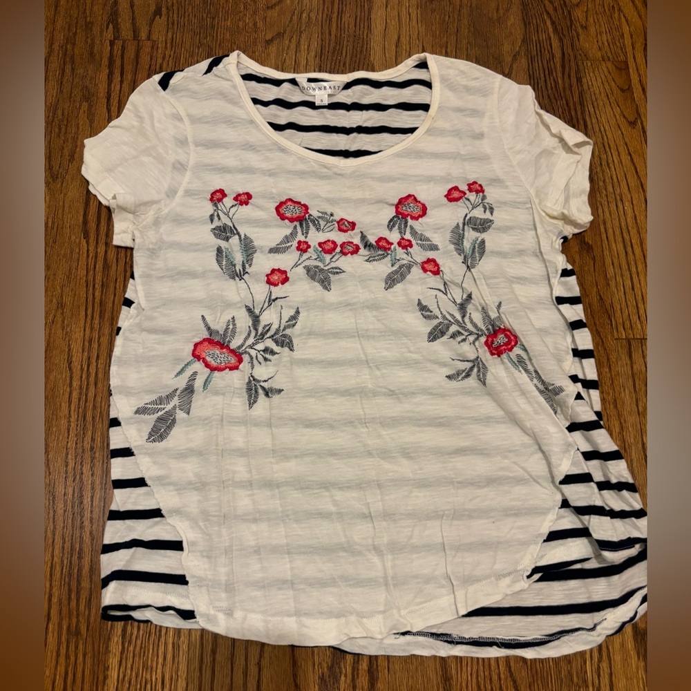 Striped Embroidered Floral T-Shirt